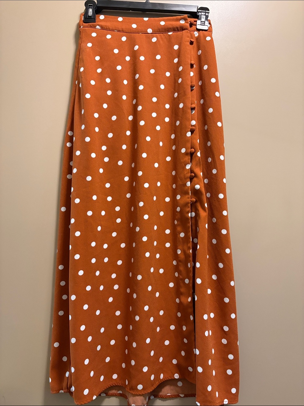 Polka Dot Wrap Maxi Skirt - Rust with White Dots